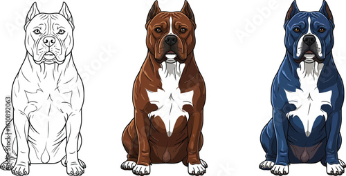 Loyal Pitbulls showcase powerful build and calm demeanor in stunning artistic depictions