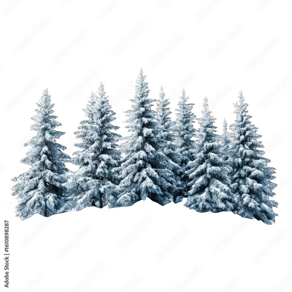 Fototapeta premium Snow covered evergreen trees on black background