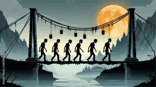 Zombie Walk Across Abandoned Bridge
