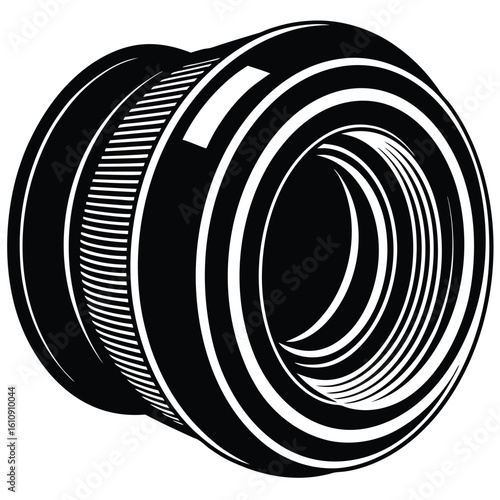 Vintage camera lens silhouette isolated on white background