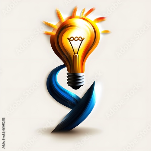 Illuminated Lightbulb with Abstract Blue Swirl on Textured White