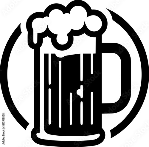Minimalist black and white icon of a beer mug with foam, clean lines and modern style, ideal for drink logos, stickers, or digital use.