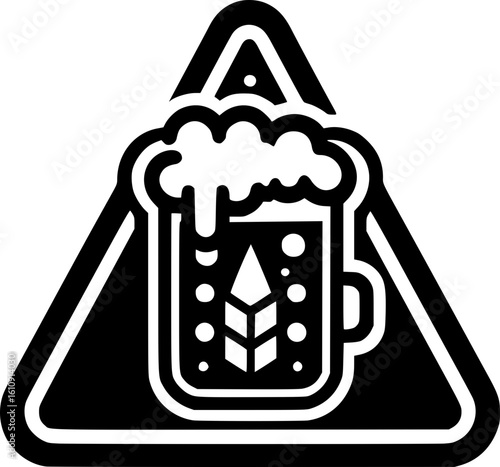 Minimalist black and white icon of a beer mug with foam, clean lines and modern style, ideal for drink logos, stickers, or digital use.