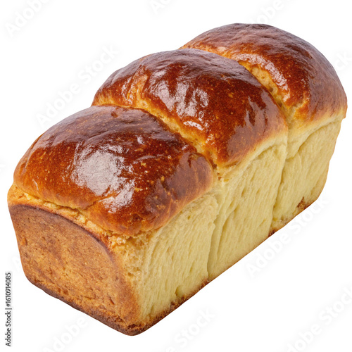 Freshly baked brown wheat bread loaf, isolated on a white background, perfect for breakfast or a healthy snack