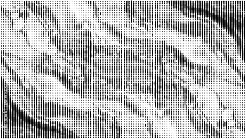 Grunge vector background with dynamic waves and textured surface, Distress background, Abstract music halftone bitmap design for creative layouts