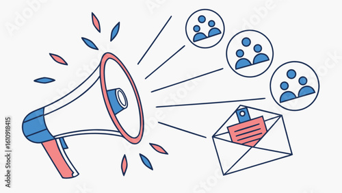 Email marketing campaign announcement with megaphone and target audience illustration design vector