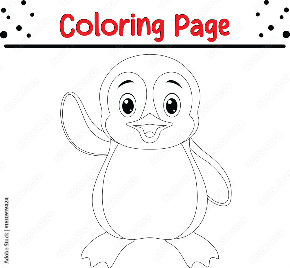 Fototapeta premium Penguin coloring book page. Sea animal drawing for kids