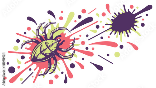 An abstract, colorful sun-splashed paint design with a vibrant circular ink blot illustration