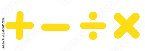 Plus, minus, multiply, divide sign icon design set. Addition, subtraction, multiplication, icon symbol. Mathematical symbol