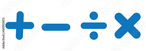 Plus, minus, multiply, divide sign icon design set. Addition, subtraction, multiplication, icon symbol. Mathematical symbol