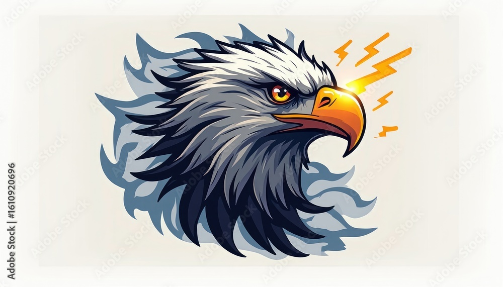 Fototapeta premium Powerful Bald Eagle Head Illustration with Dynamic Lightning Bolts and Intense Gaze