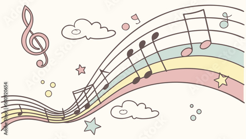 Musical note vector illustration: a melodic background design with treble clef and abstract sound wave elements