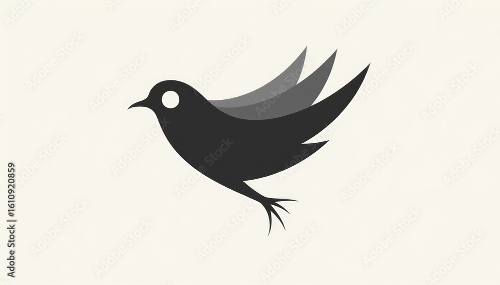 Obraz premium Stylized Bird in Flight: Monochrome Abstract Avian Artwork