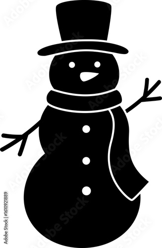Holidays snowman black silhouette isolated.
Cute winter snowman character silhouette icon vector.
Transparent background. svg.