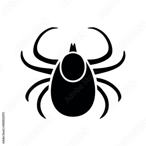Black silhouette of a tick on white background for pest control and health hazard warnings