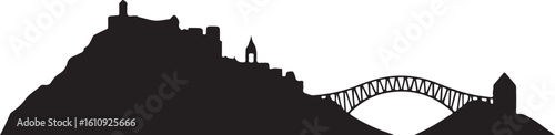 Tbilisi Skyline Silhouette Narikala Fortress Peace Bridge Georgian Capital City Vector in Black