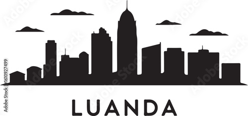 Luanda Skyline Silhouette Skyscrapers Atlantic Coast Angolan Capital Vector in Black