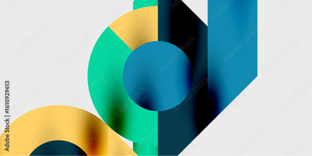 Fototapeta premium Abstract shapes, vibrant colors, modern design. Circular forms intersect with rectangular elements, creating dynamic composition. Minimalist aesthetic.