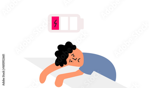 Heads down man battery down illustration
