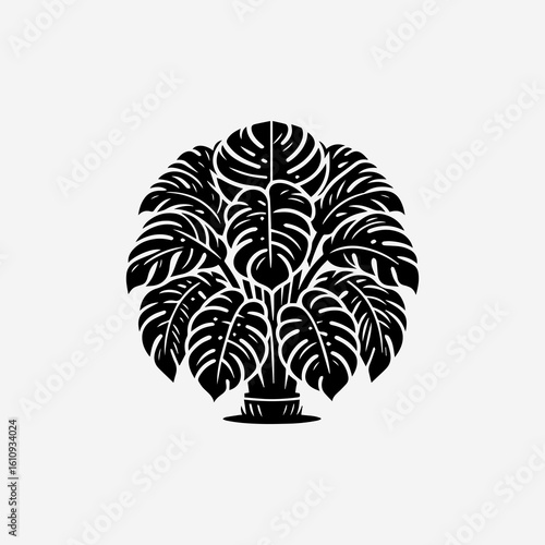 Bold Black and White Monstera Plant Silhouette Design.