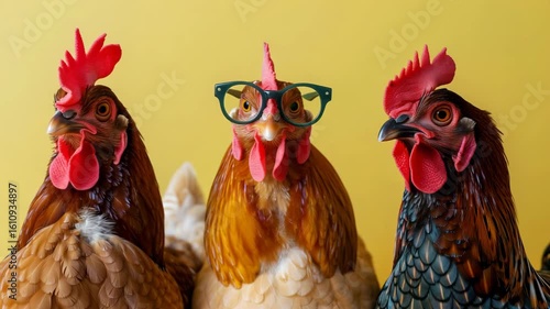 Wallpaper Mural Stylish Chickens Wearing Sunglasses Against Rustic Background Torontodigital.ca