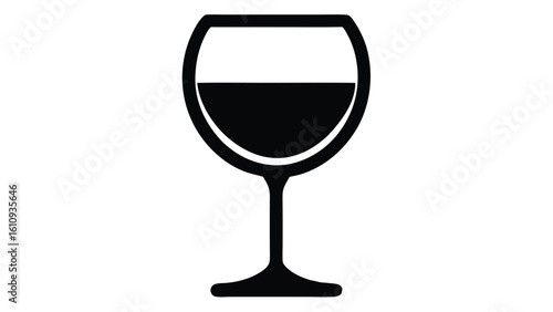 A minimalist silhouette icon of a classic wine glass, symbolizing celebration, fine dining, and the art of oenology. Elegant vector graphic for beverage menus or winery branding.