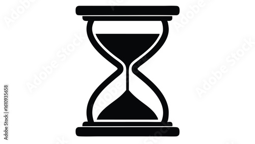 A monochrome hourglass icon representing the concept of time passing. A simple sandglass timer silhouette for projects, deadlines, and historical concepts.