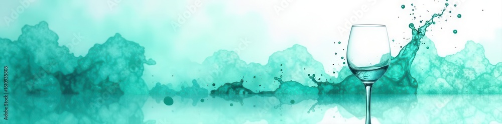 Fototapeta premium Teal watercolor wine glass splash, delicate strokes, summer, artistic, photography