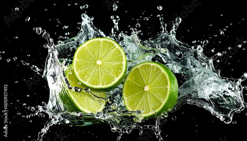 Three lime slices splash into water against a black background © Target