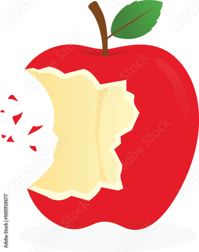 Flat style bitten red apple vector isolated on transparent background