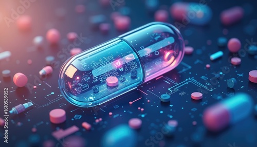 Futuristic Pill with Digital Interface, Advanced Medical Technology