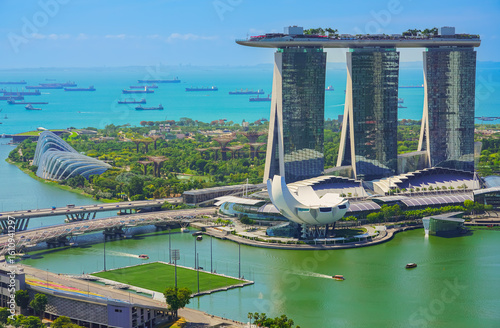 Photography View of the Downtown Core along Marina Bay in Singapore.