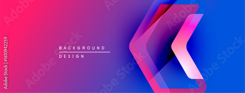 Vibrant gradient background features abstract shapes. Pink, purple, blue hues blend smoothly. Modern design element for digital projects.