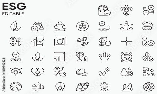 E S G editable icons collection environmental social