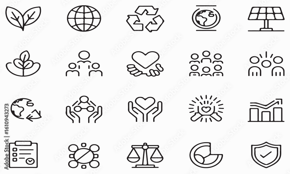 Fototapeta premium Diverse icons representing environmental and social concepts