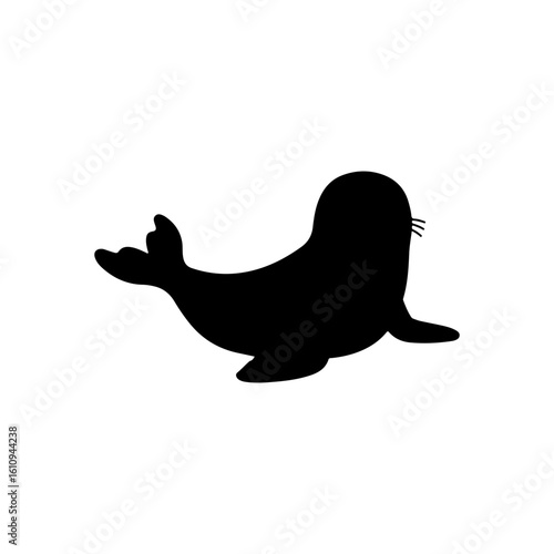Cute seal animal silhouette vector flat illustration on white background.