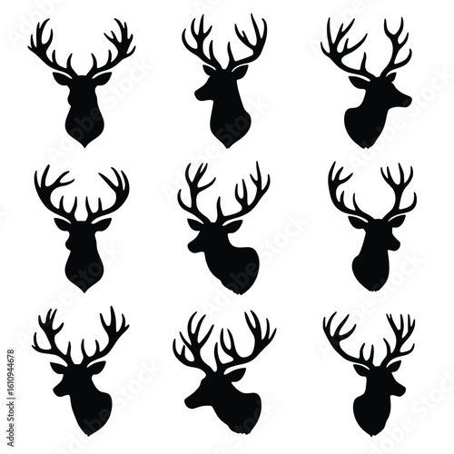 Collection Of Nine Stylized Pine Tree Silhouettes Creating A Natural And Arboreal Graphic Element