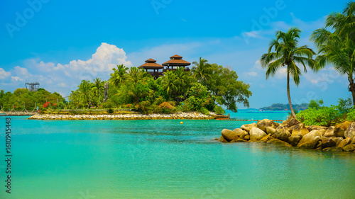 View of the beautiful beach in Sentosa Island, Singapore.