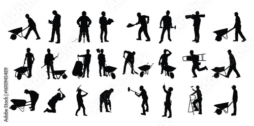 silhouettes of workers and laborers in various positions