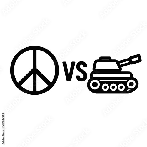 Peace Symbol Versus Military Tank - Representing Conflict and Anti-War Themes