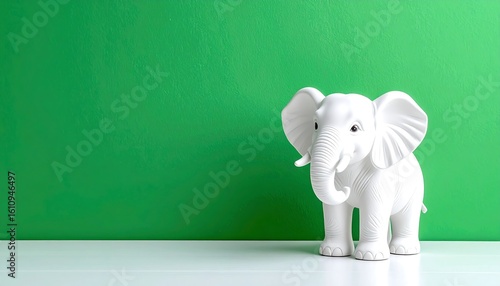 White elephant figurine against a green background (1)