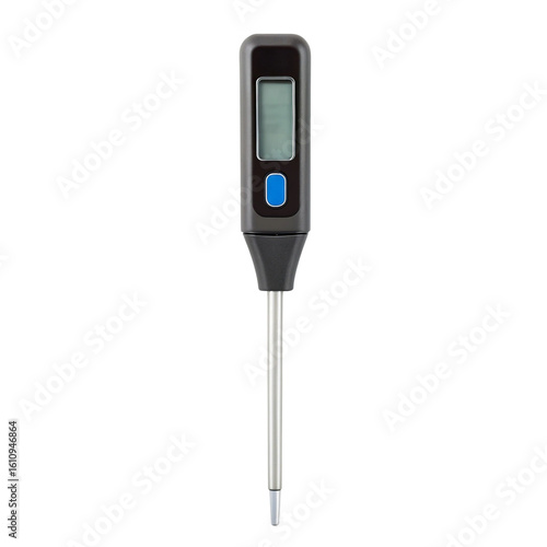 Digital cooking thermometer with a display and probe.