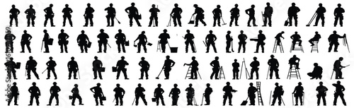 Set of silhouette of construction worker. isolated on white background.