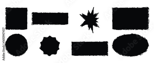 set of various shapes with jagged edges drawn with brush