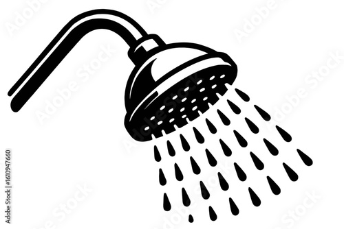 Dynamic Shower Head with Water Droplets - Refreshing Bathroom Element