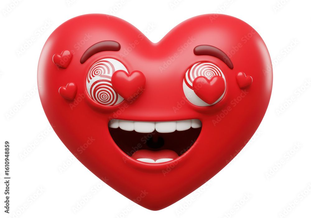 Obraz premium Isolated Mesmerized Red Heart Emoji with Spiral Eyes and Small Hearts