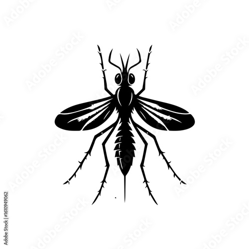 A black silhouette of a mosquito isolated on a white background