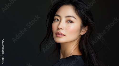 Close-up portrait of a woman with natural beauty.