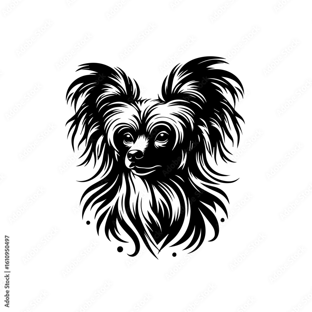Fototapeta premium Stylized black and white illustration of a chinese crested dogs head