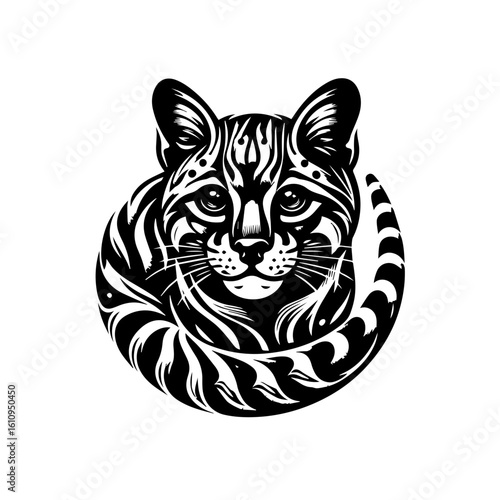 Wallpaper Mural A stylized black and white illustration of a wild cat Torontodigital.ca